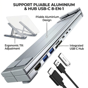 Support Pliable Tablette & Hub USB-C 8-en-1 Ultra-Compact